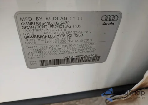 2012 Audi Q5 2.0T Premium z USA, uszkodzony, nr VIN WA1LFAFPXCA056672